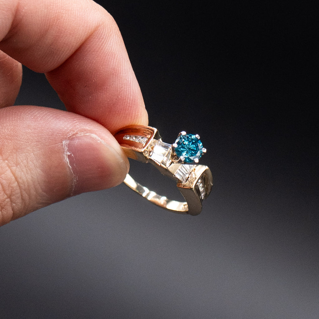 14k Yellow Gold Blue Round Gemstone Ring