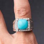 14k White Gold Turquoise Cabochon Diamond Ring