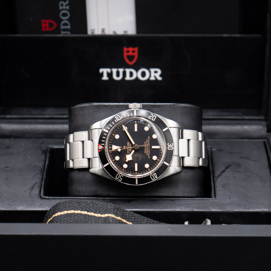 Tudor Black Bay Black Dial Stainless Steel Watch With Box And Papers