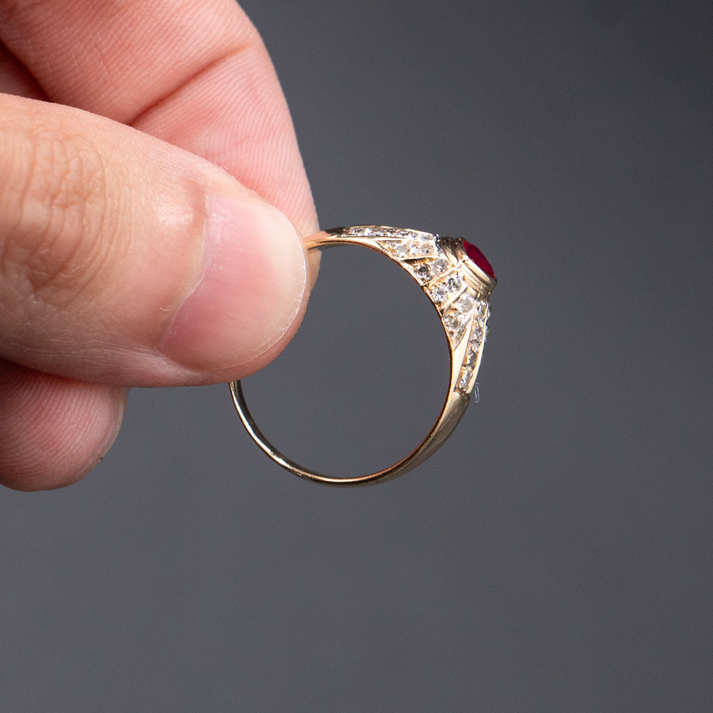 14k Yellow Gold Heart Shape Ruby & Diamond Ring