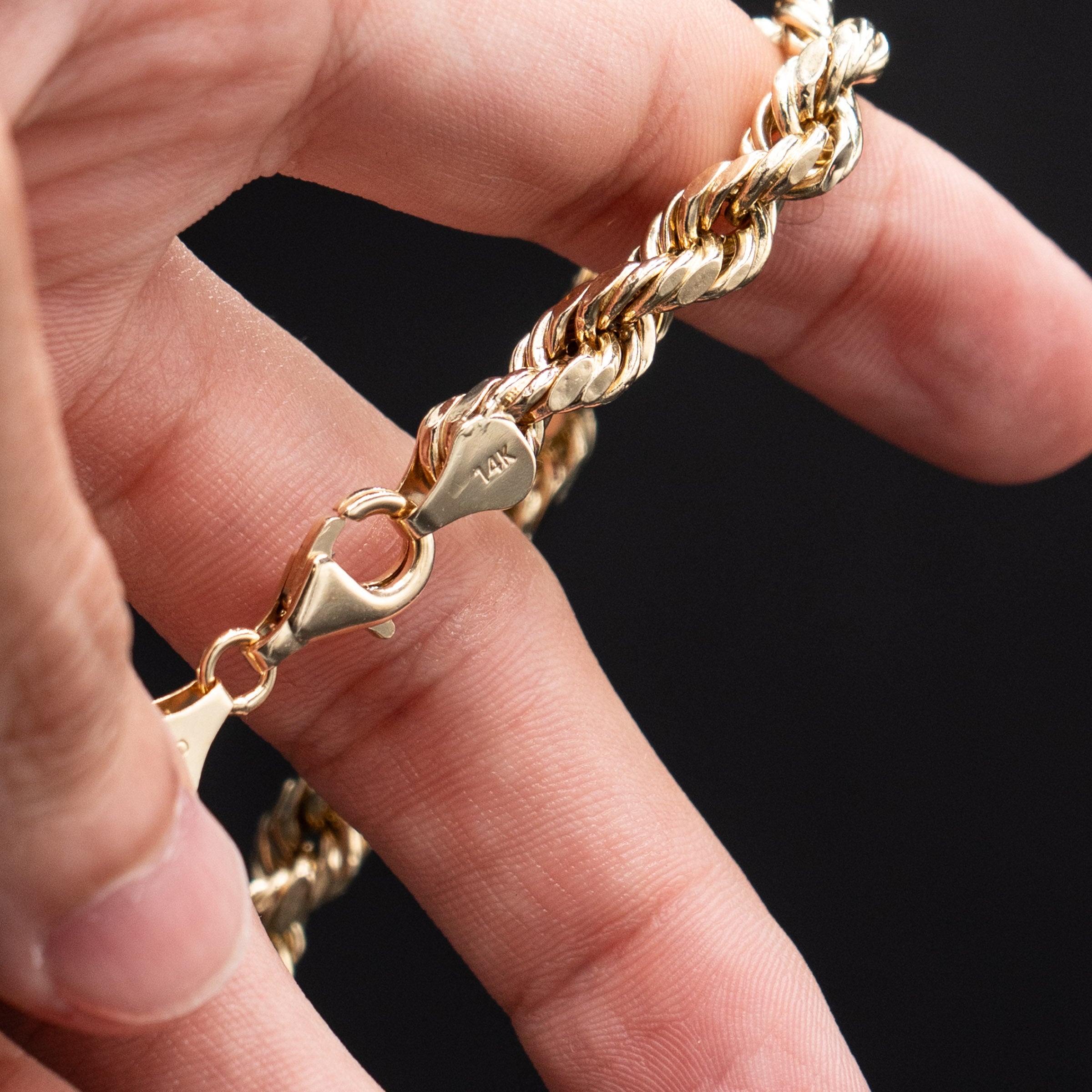 14k Yellow Gold Semi Solid Rope Chain Necklace