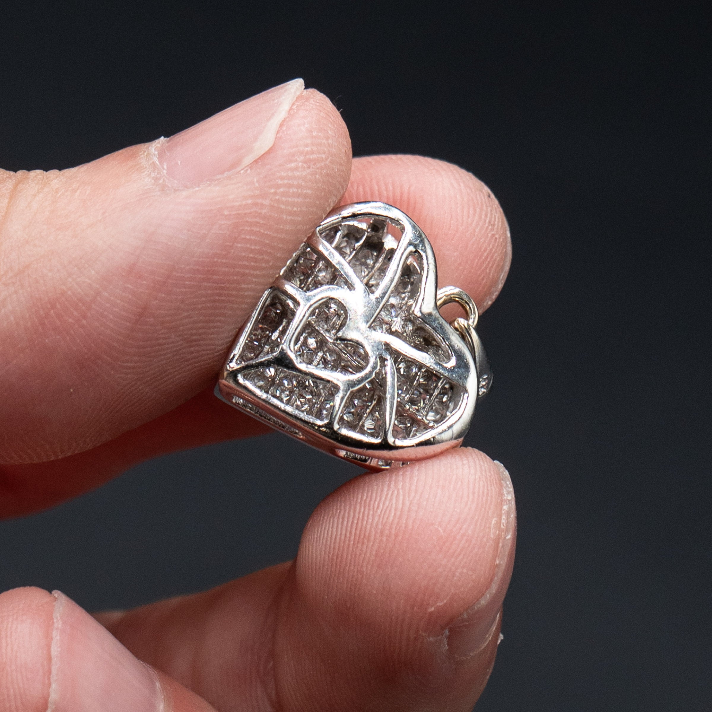 14k White Gold Invisible Set Diamond Pave Heart Pendant