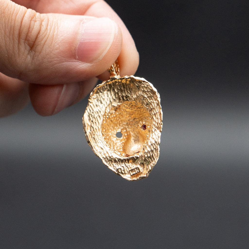 14k Yellow Gold Lion Head Ruby Pendant