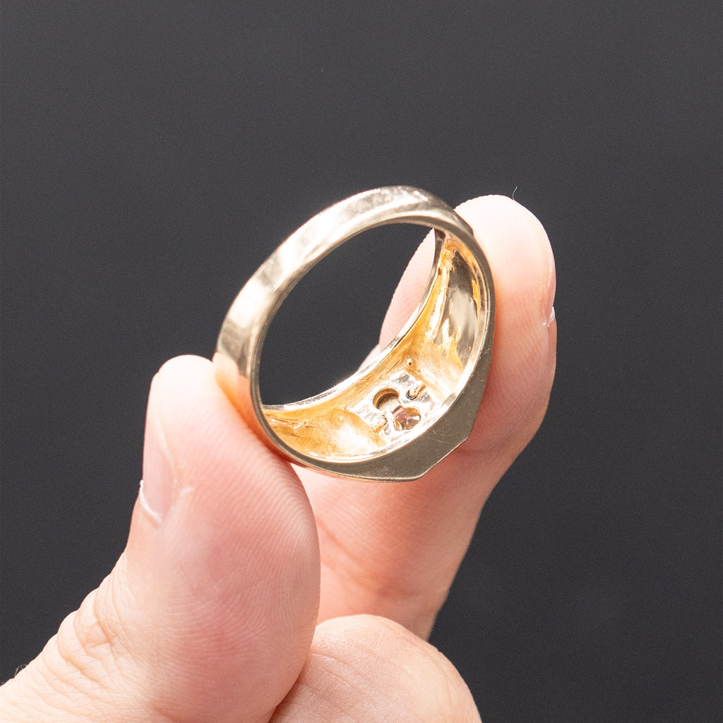 14k Yellow Gold Round Gemstone Wide Mens Band