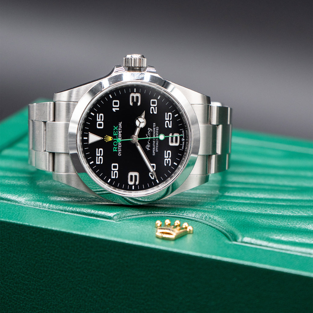 Pre-Owned Rolex 126900 Air-King Black Dial Stainless Steel With Box And Papers