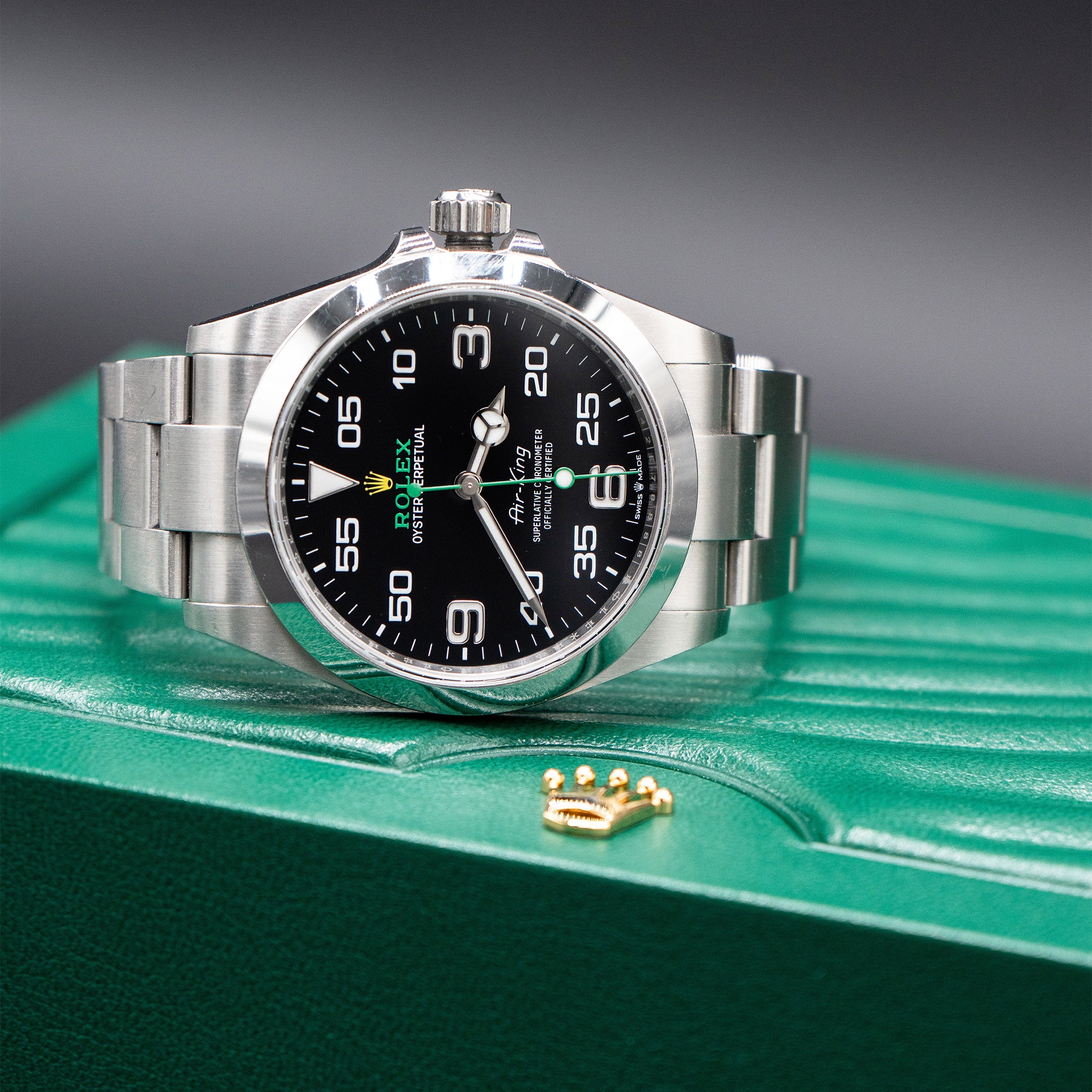 Pre-Owned Rolex 126900 Air-King Black Dial Stainless Steel With Box And Papers