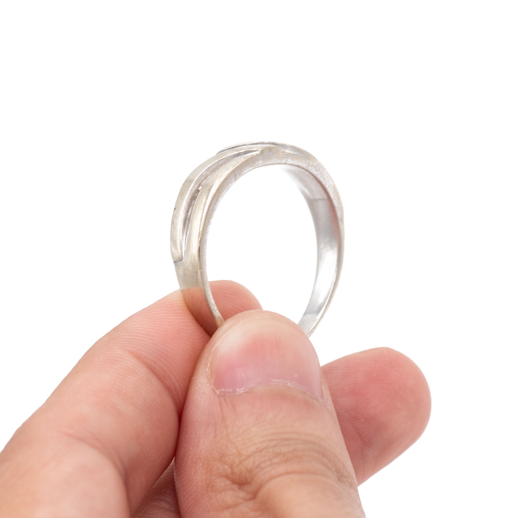 10k White Gold Bezel Set Diamond Wave Mens Ring