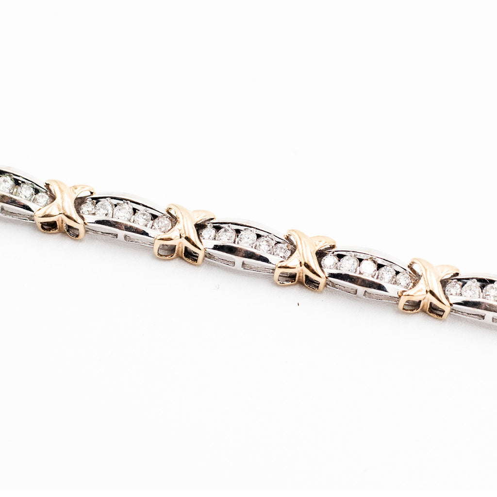 10k Two Tone Channel Set Diamond X Pattern Bracelet