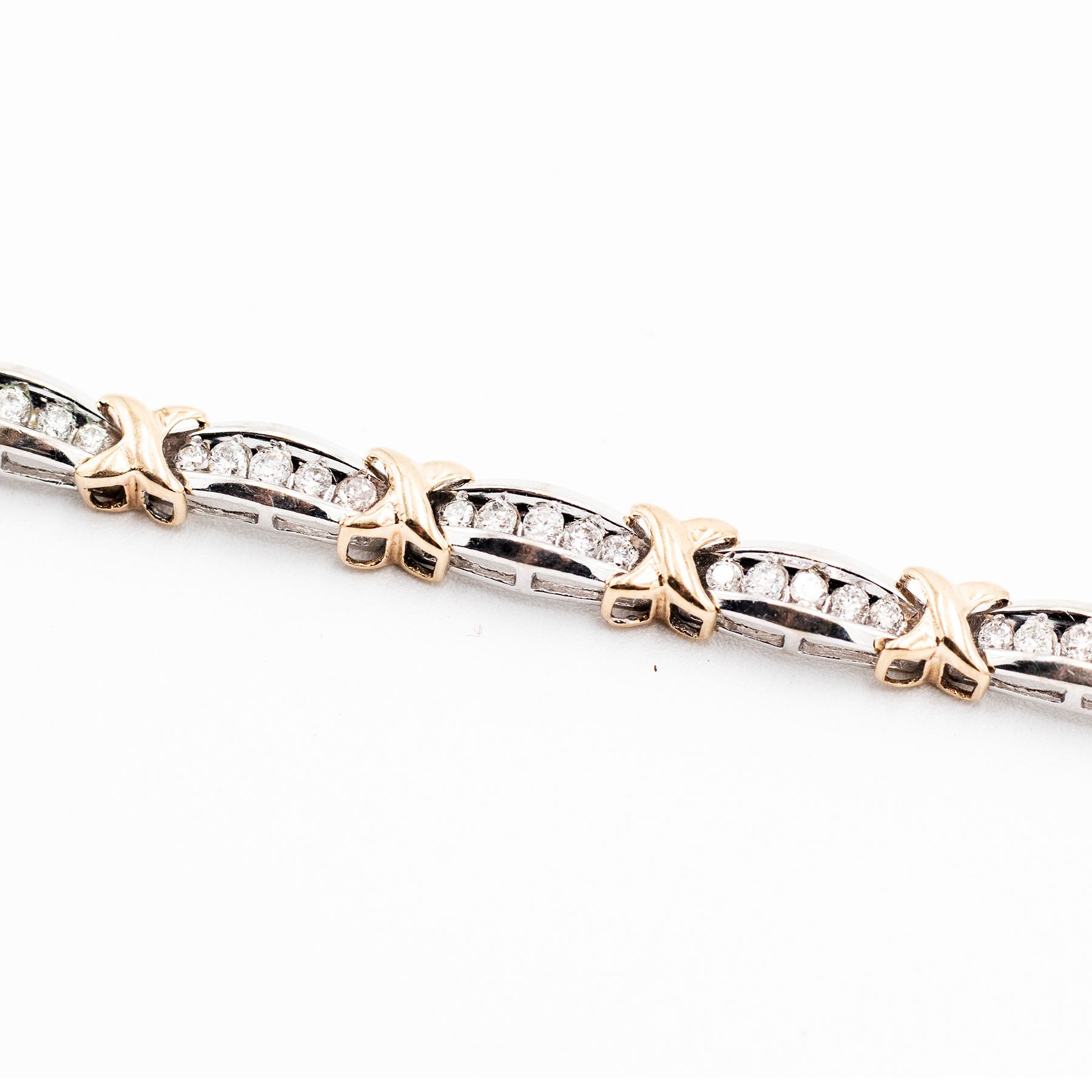 10k Two Tone Channel Set Diamond X Pattern Bracelet