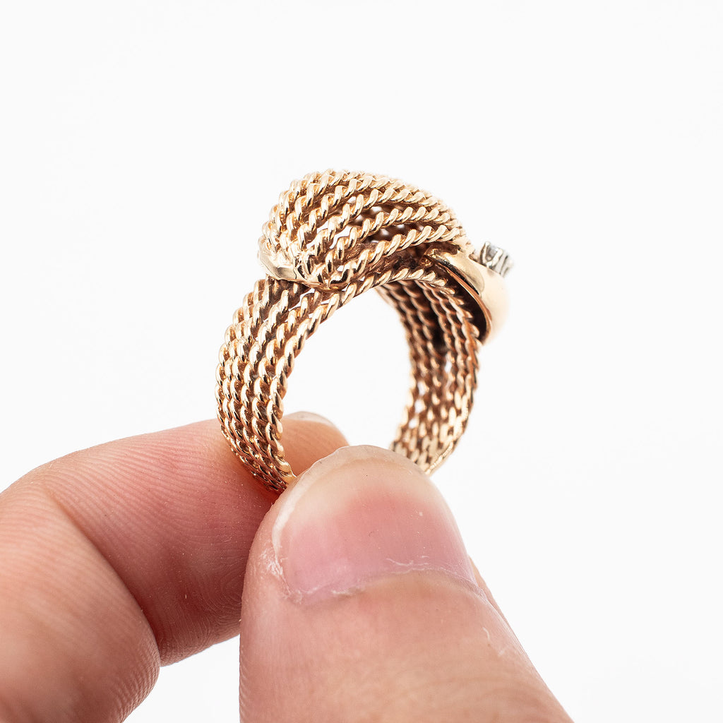 14k Yellow Gold 0.17ctw Diamond Rope Style Ring