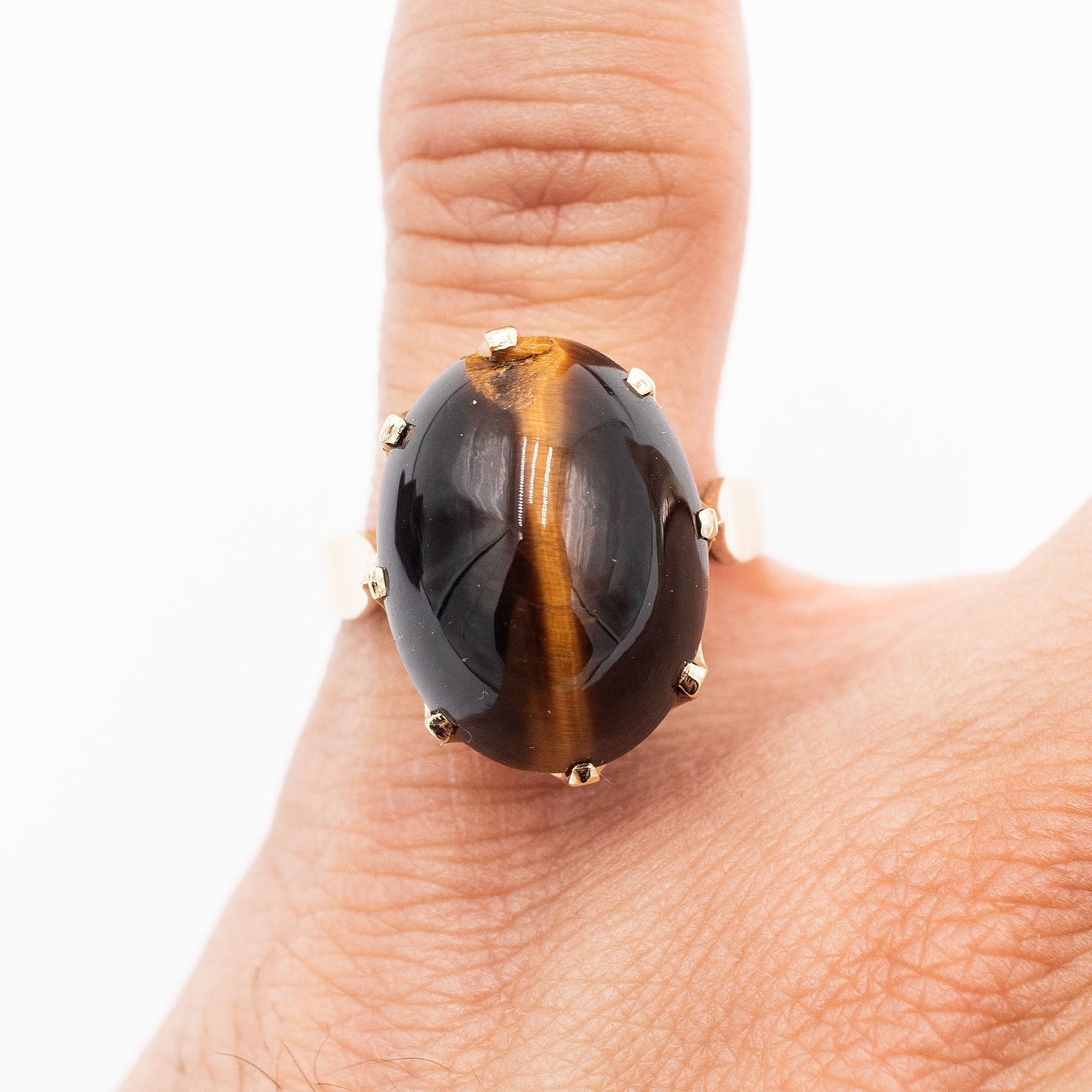 14k Yellow Gold Tiger Eye Cabochon Ring