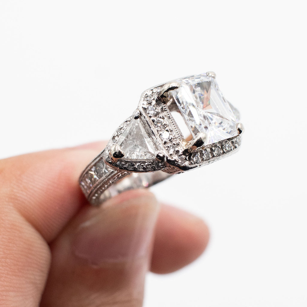 Platinum Cz Center Vintage Diamond Engagement Ring