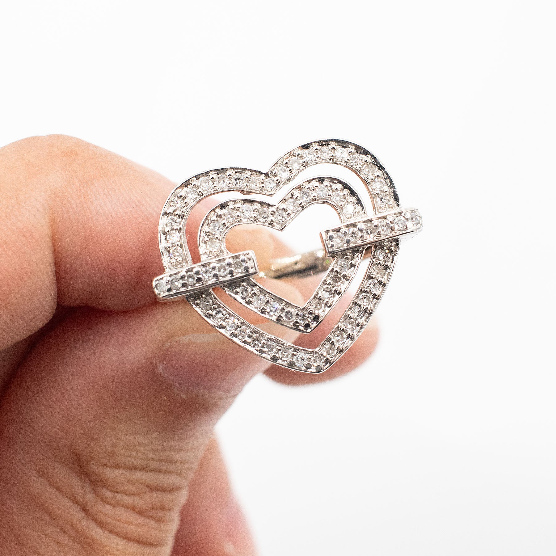14k White Gold Double Heart Diamond Ring
