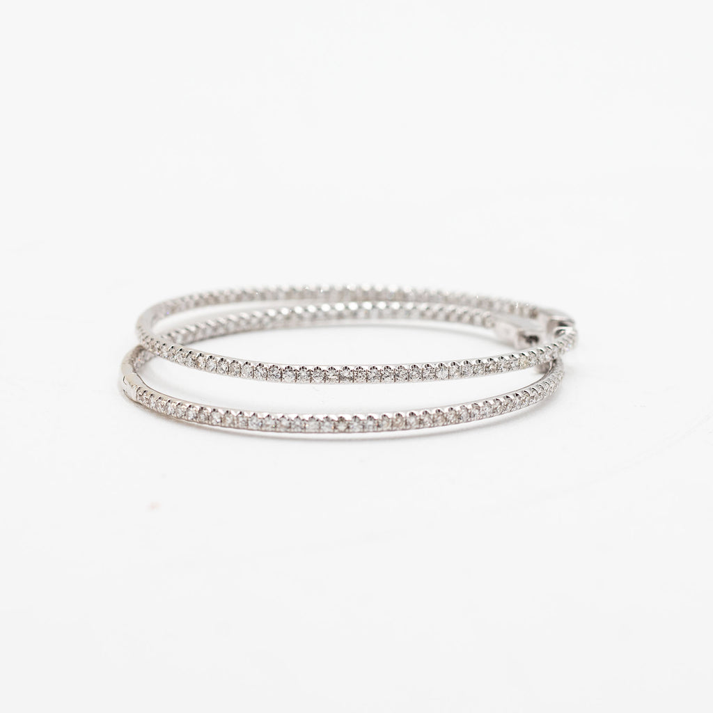 18k White Gold Round Diamond Inside Out Hoop Earrings