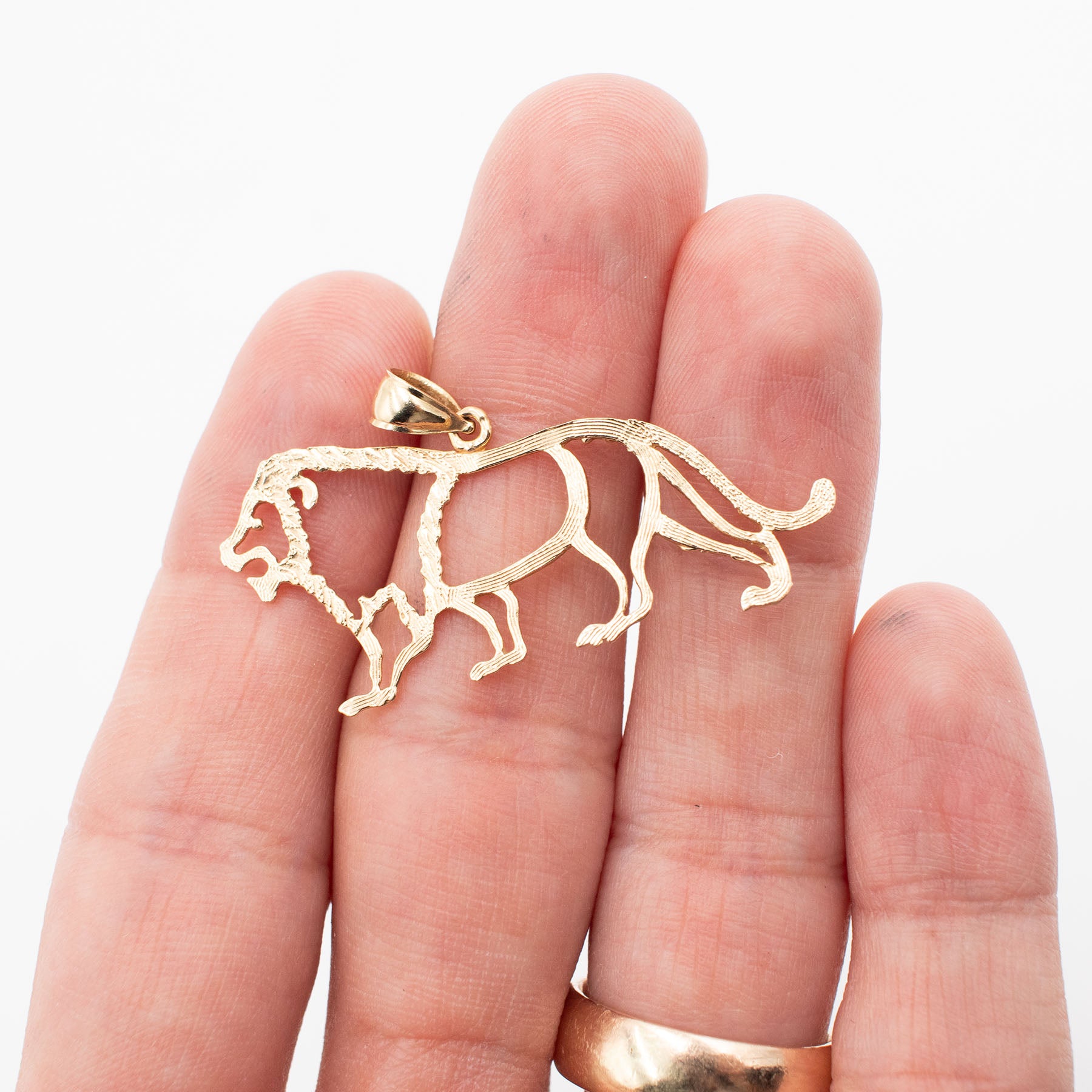 14k Yellow Gold Open Work Lion Pendant