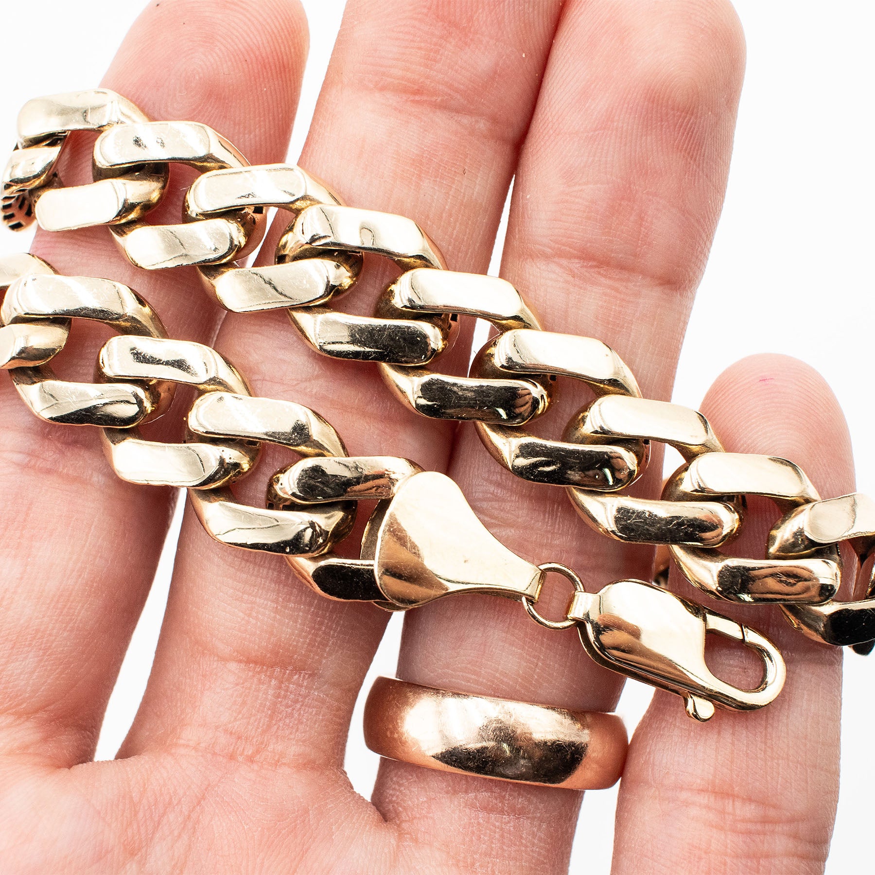 10k Yellow Gold Curb Link Mens Chain Bracelet