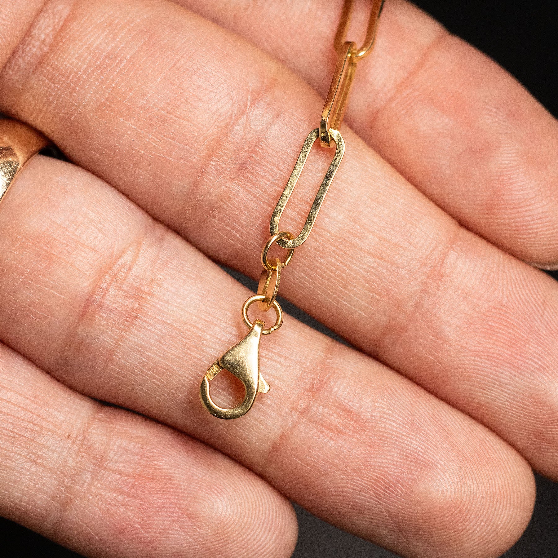 18k Yellow Gold Paper Clip Link 7 inch Chain Bracelet