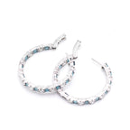 14k White Gold Round White And Blue Diamond Inside Out Hoops