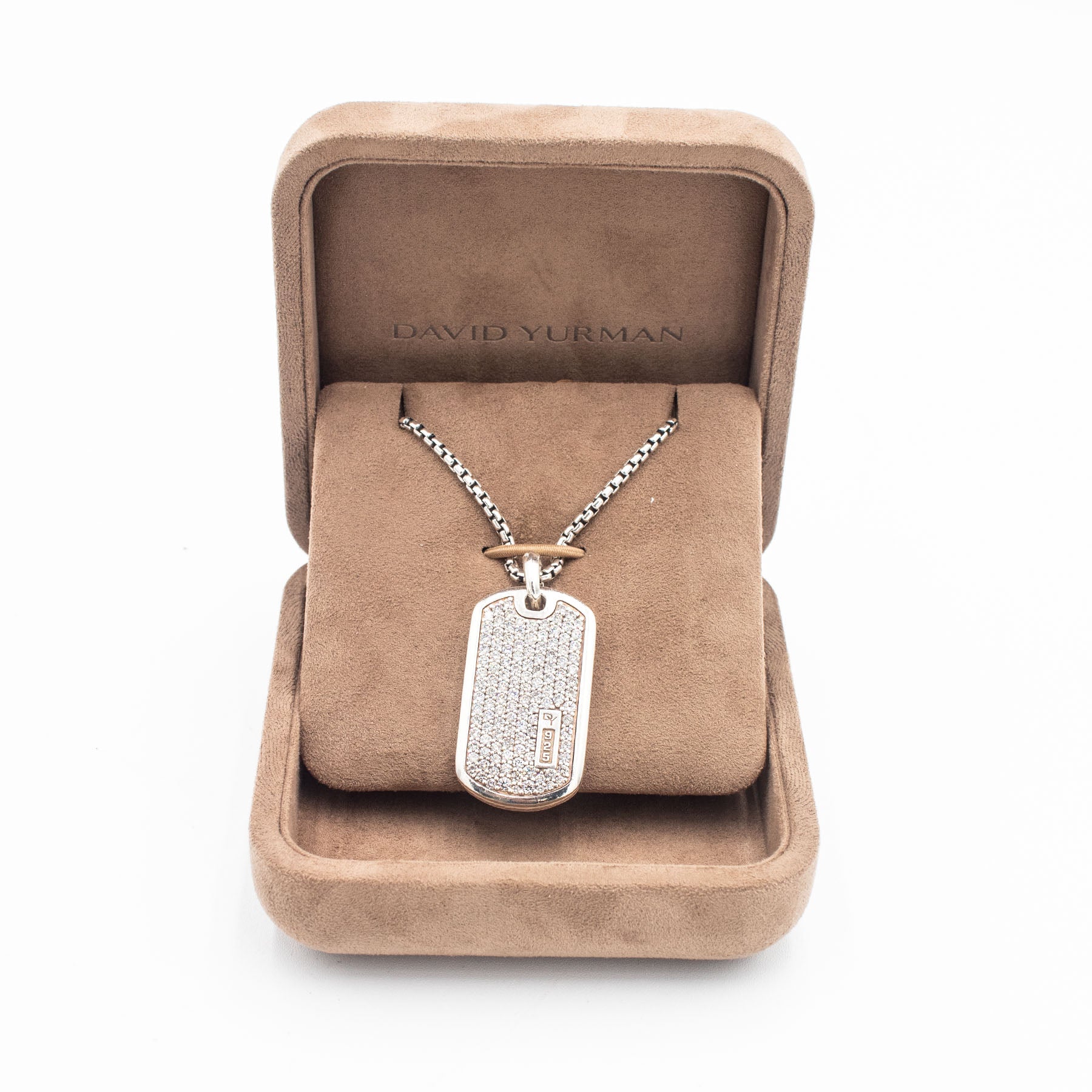 David Yurman Sterling Silver Diamond Pave Dog Tag Necklace