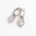 14k White Gold Diamond Halo Dangle Heart Earrings