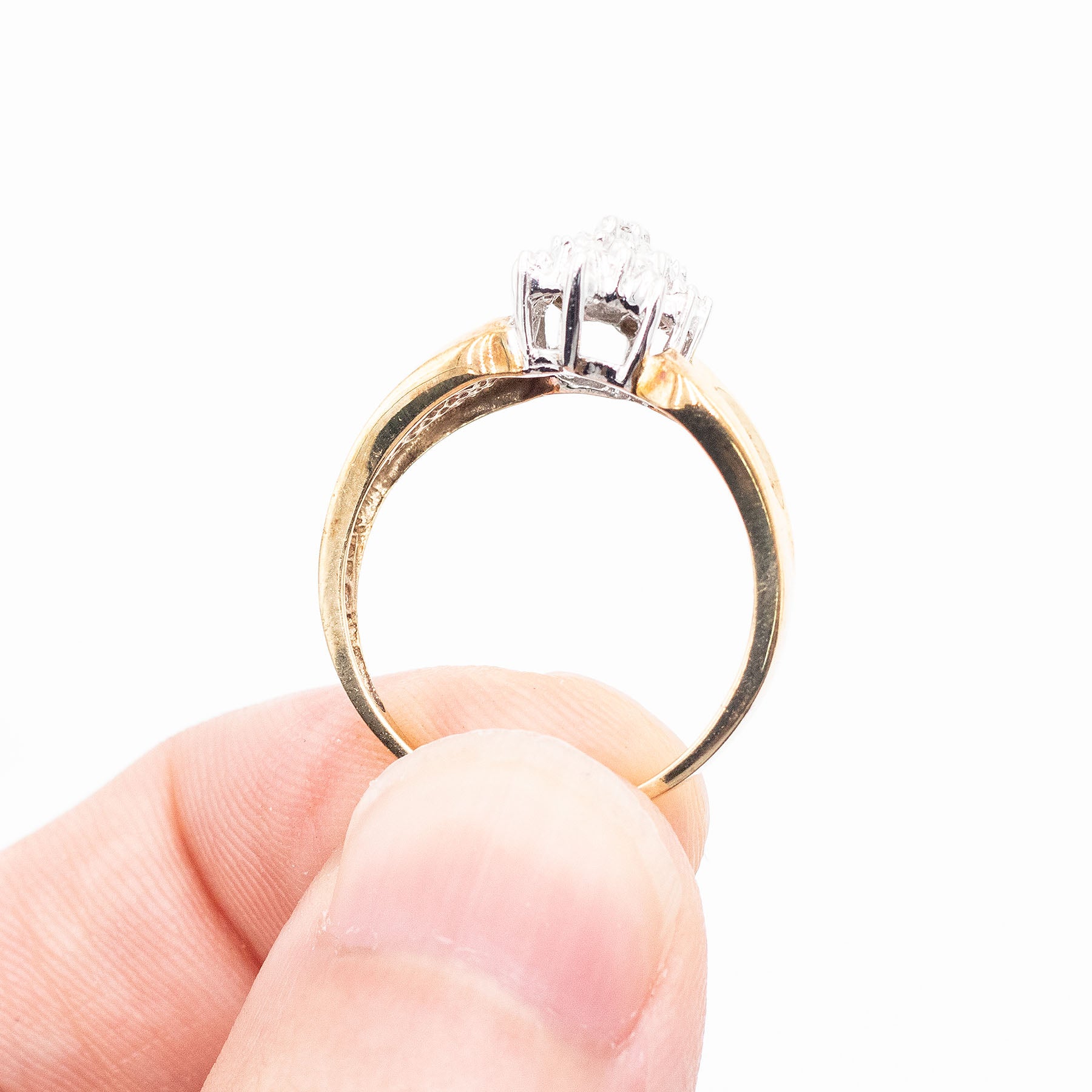 14k Yellow Gold Round Cut Diamond Cluster Wide Ring