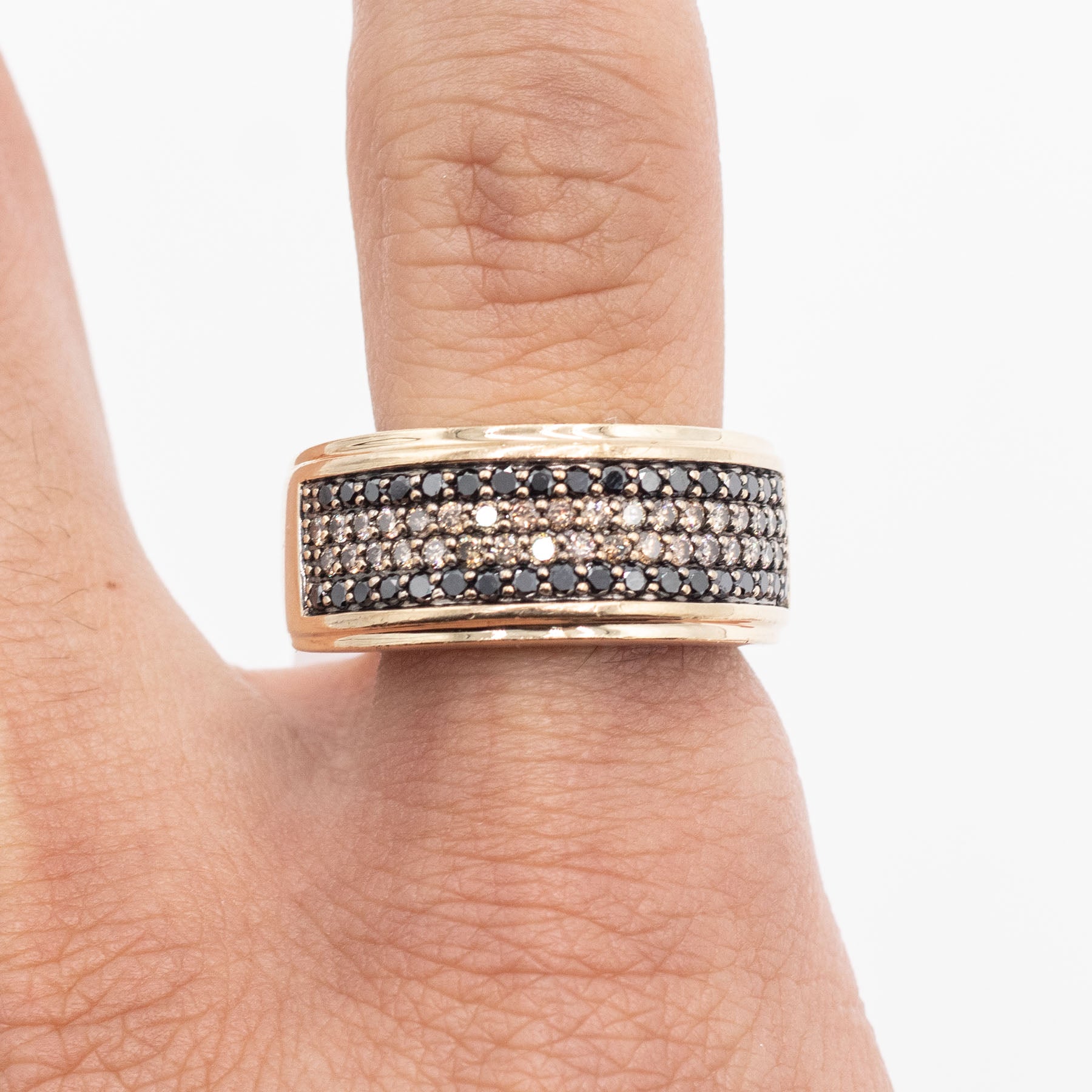 14k Yellow Gold Black & Fancy Diamond Pave Wide Ring