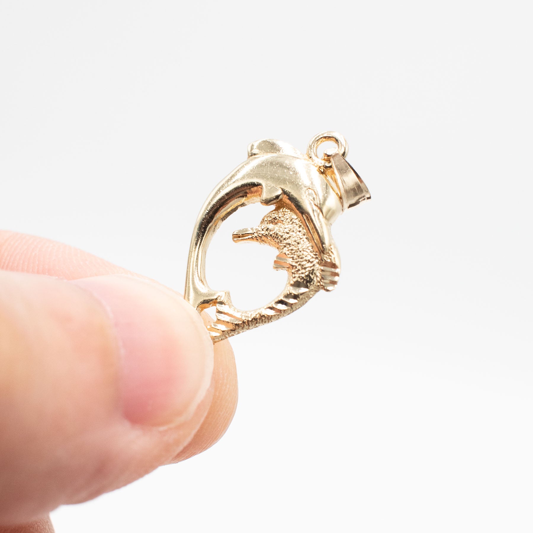 14k Yellow Gold Dolphin Heart Pendant