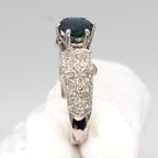 18k White Gold Round Sapphire & Diamond Pave Ladies Ring