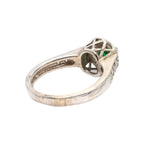 14k White Gold Bezel Set Round Emerald Ring With Diamonds