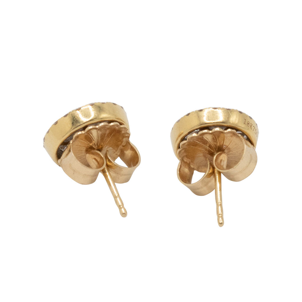 18k Yellow Gold Round & Baguette Cut Diamond Pave Round Earrings