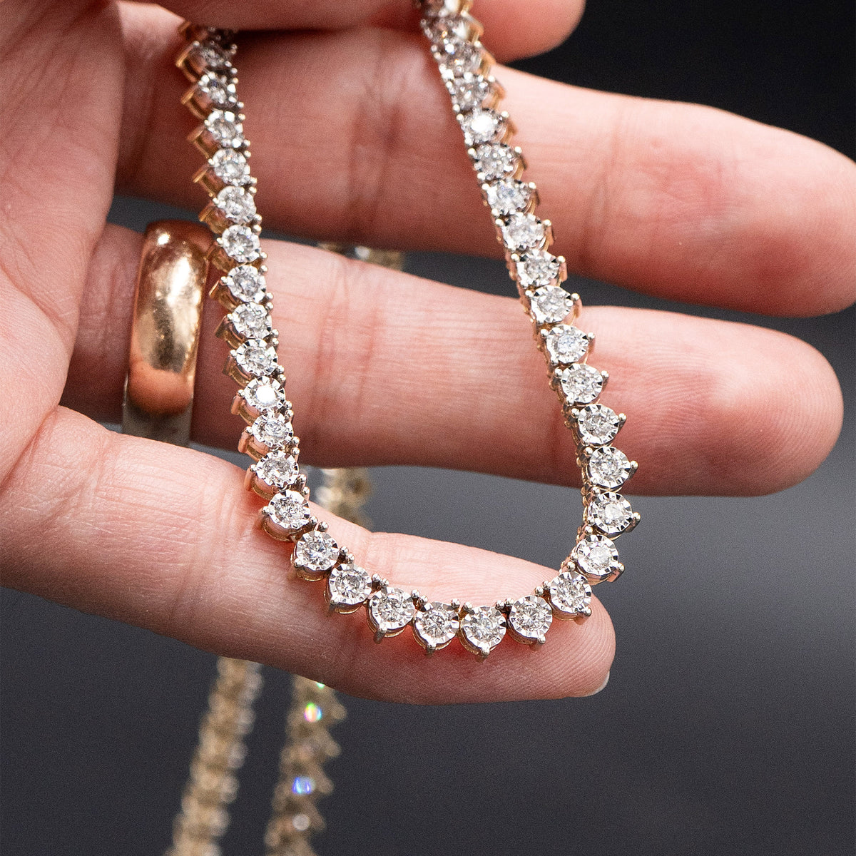 10k Yellow Gold Bezel Set Diamond Tennis Necklace