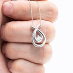 10k White Gold Small Round Diamond Tear Shape Pendant Necklace