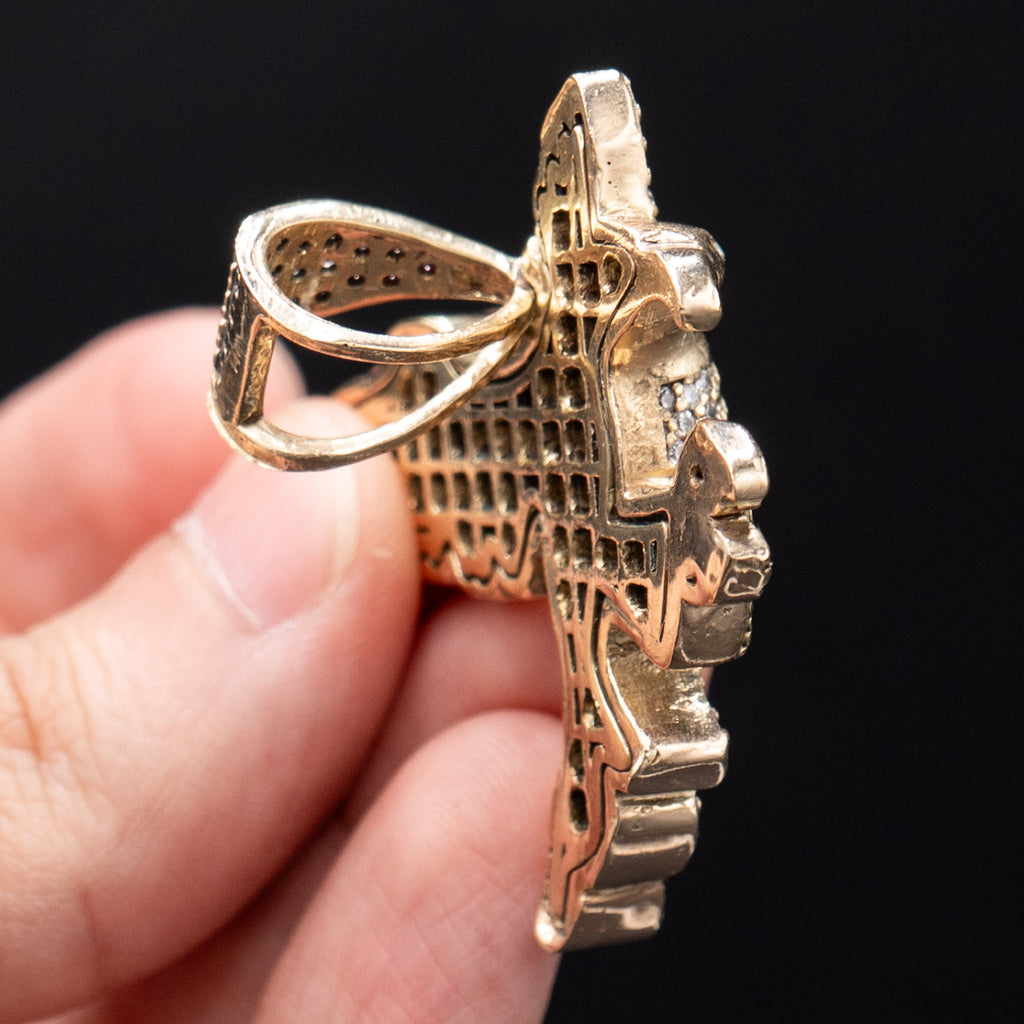 14k Yellow Gold Round Gemstone Pave Style Eagle Pendant