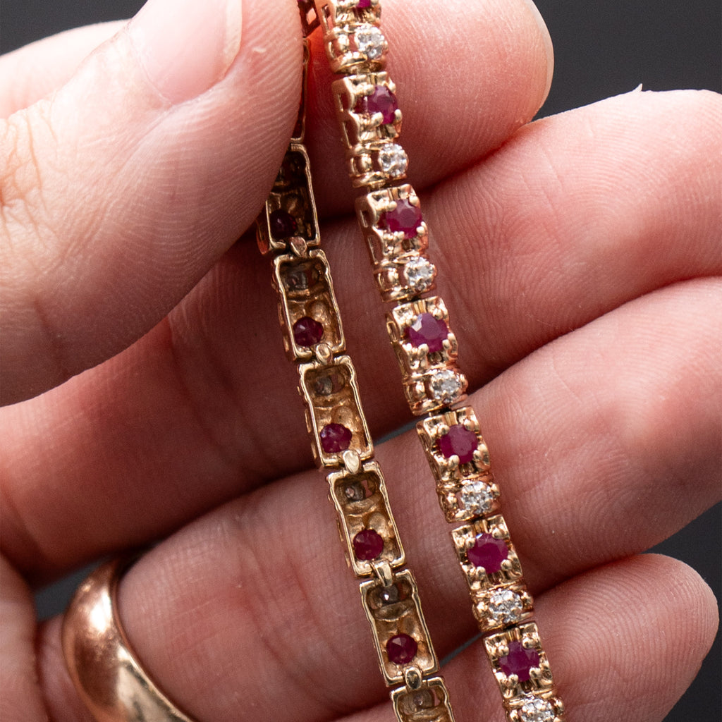 10k Yellow Gold Diamond & Ruby Bracelet