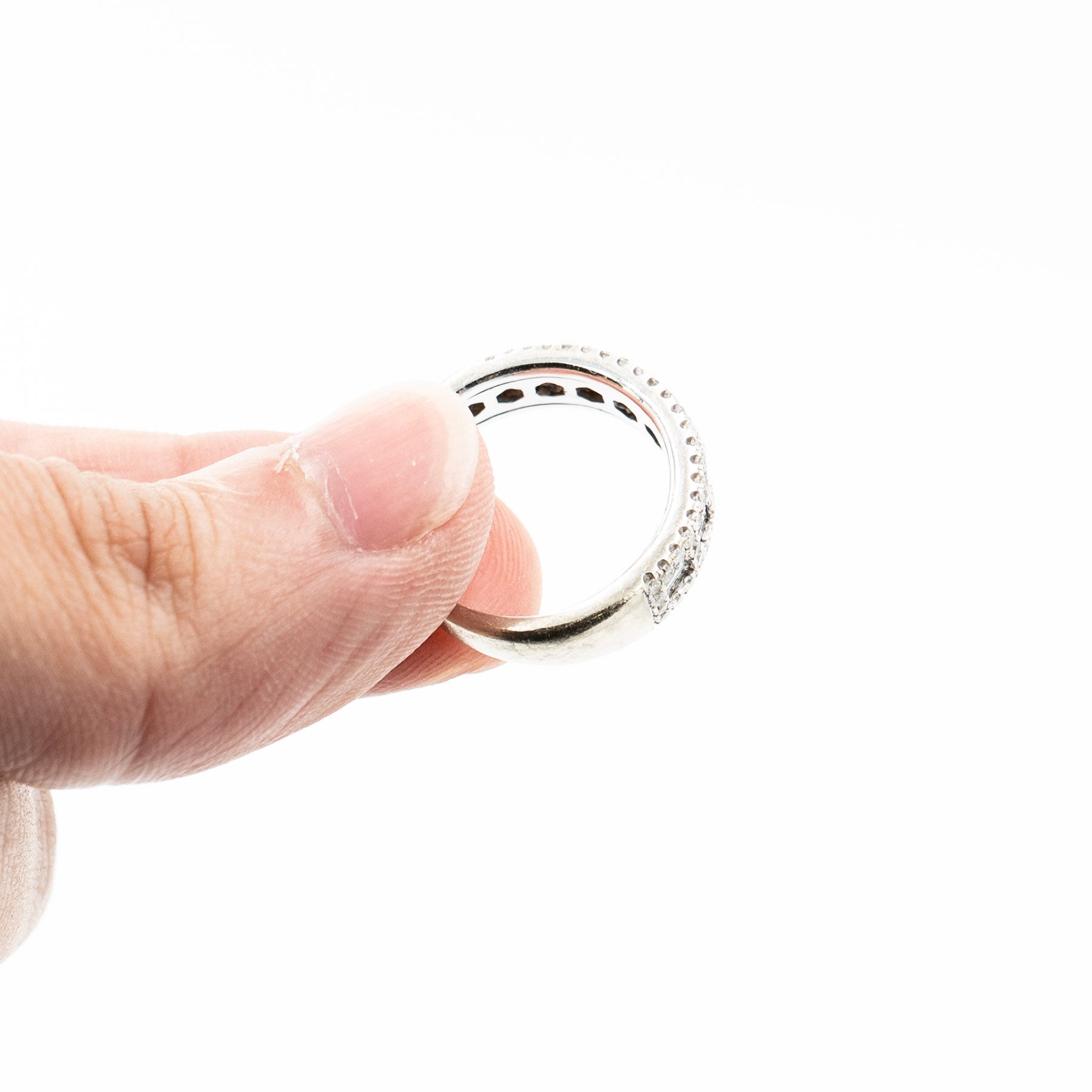 10k White Gold Round & Baguette Cut Diamond Ring