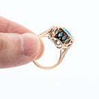 14k Yellow Gold Blue Center Stone Diamond Halo Ring