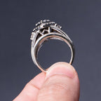 14k White Gold Round & Baguette Diamond Pave Pear Shape Ring