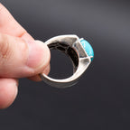 14k White Gold Turquoise Cabochon Diamond Ring