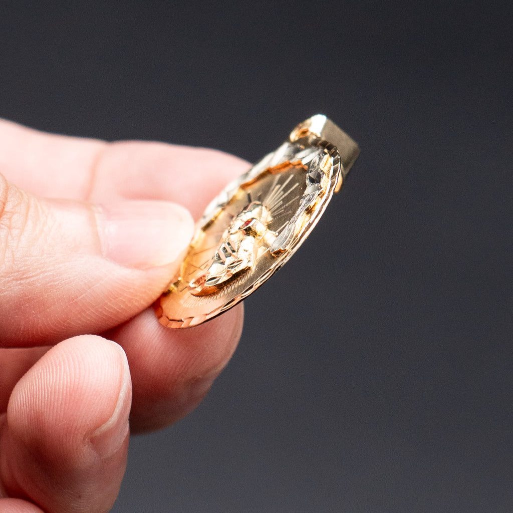 14k Yellow Gold Round Religious Pendant