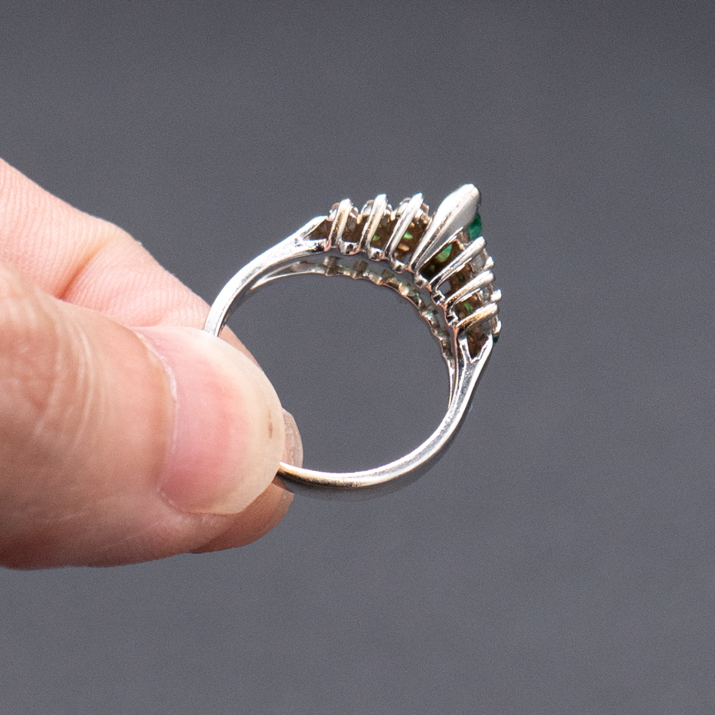 14k White Gold Marquise Emerald & Diamond Ring