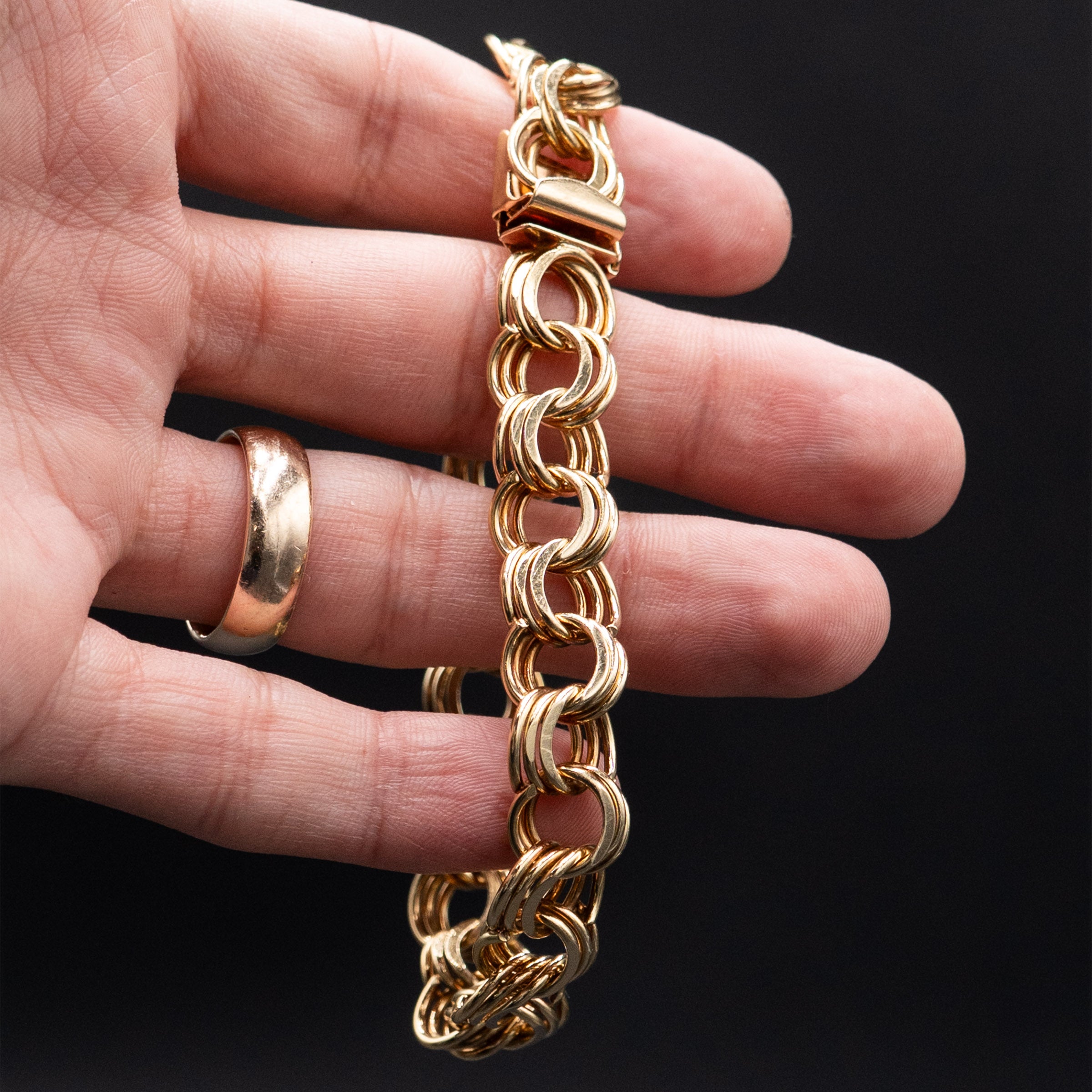 14k Yellow Gold Tripple Ring Charm Bracelet