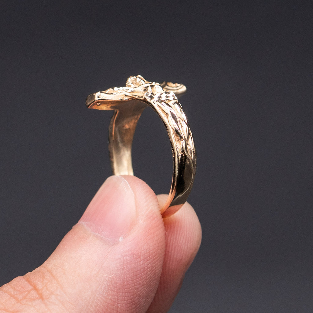 14k Yellow Gold Jesus Side Cross Ring