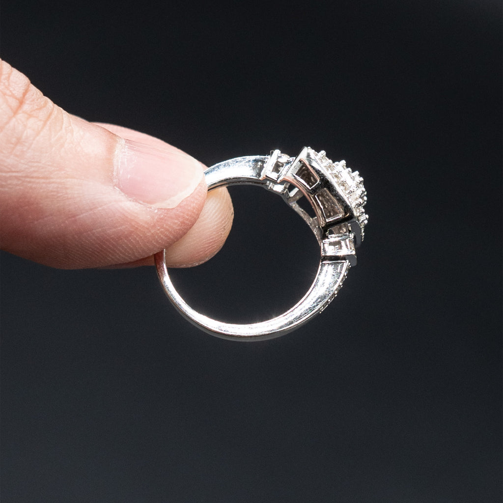 14k White Gold Round & Baguette Diamond Pave Engagement Ring