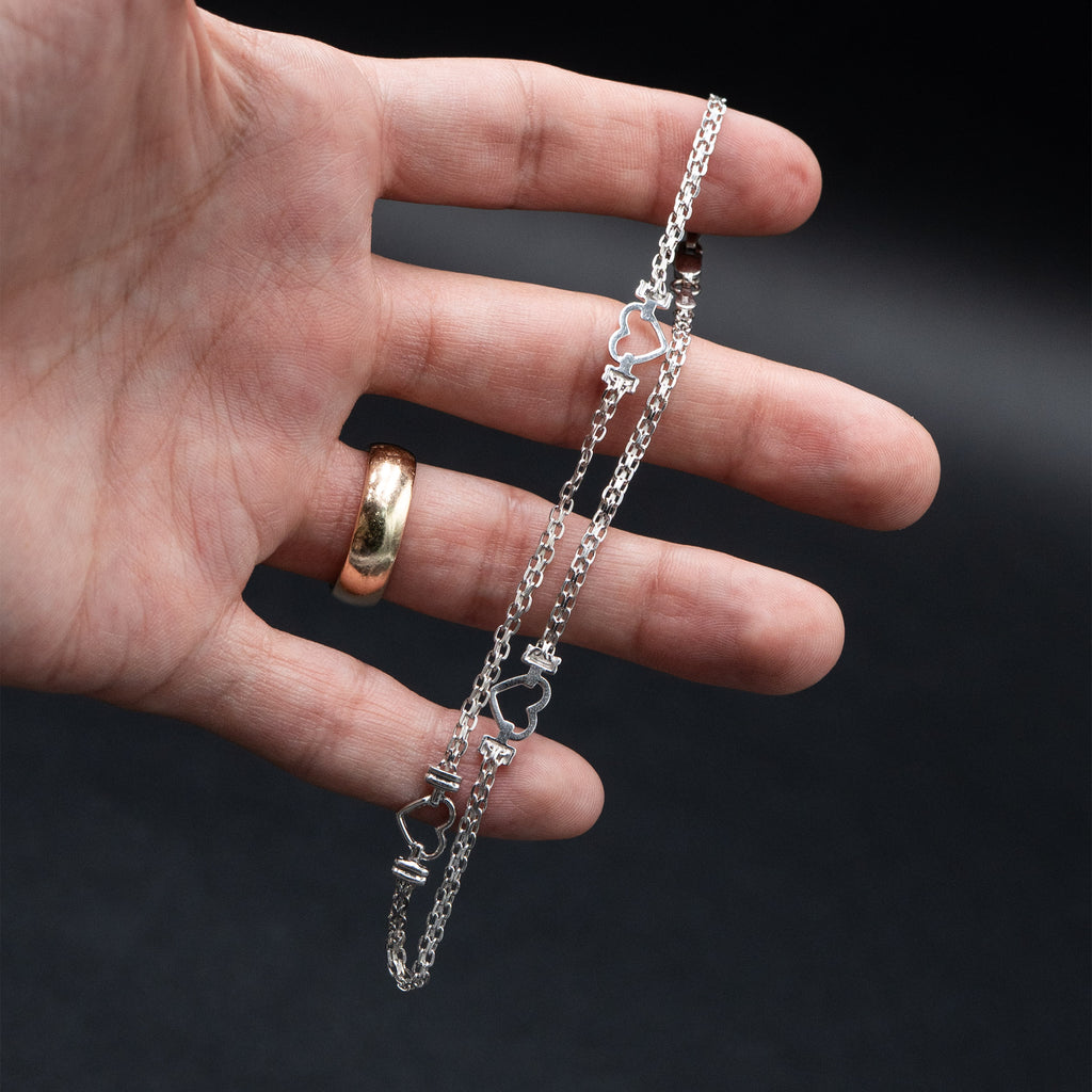 14k White Gold Heart Station Ankle Bracelet