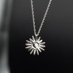 10k White Gold Round Cut Diamond Pave Star Pendant Necklace