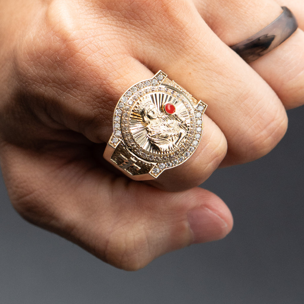 10k Yellow Gold Virgin Mary Enamel Ring