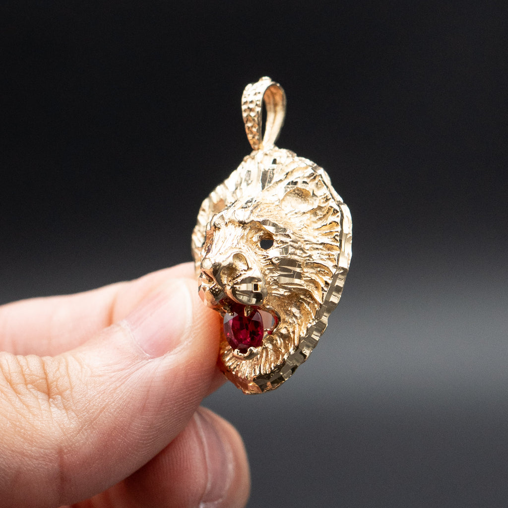 14k Yellow Gold Lion Head Ruby Pendant