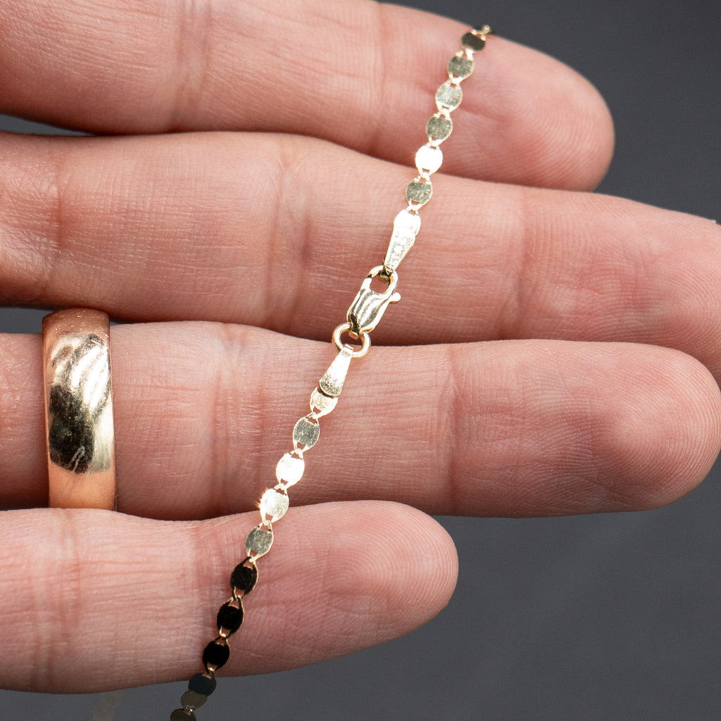 14k Yellow Gold Thin Mirror Link Chain Necklace