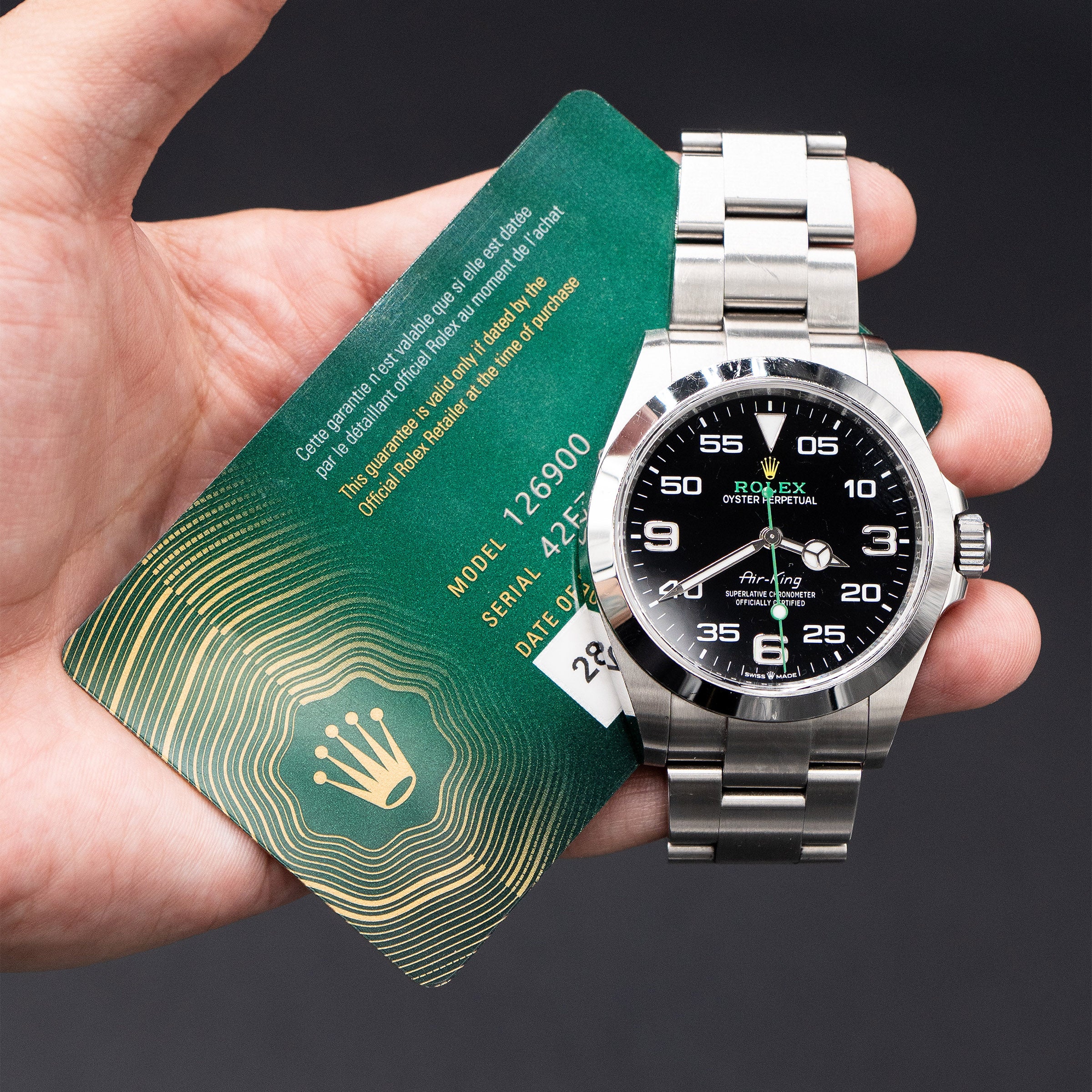 Pre-Owned Rolex 126900 Air-King Black Dial Stainless Steel With Box And Papers