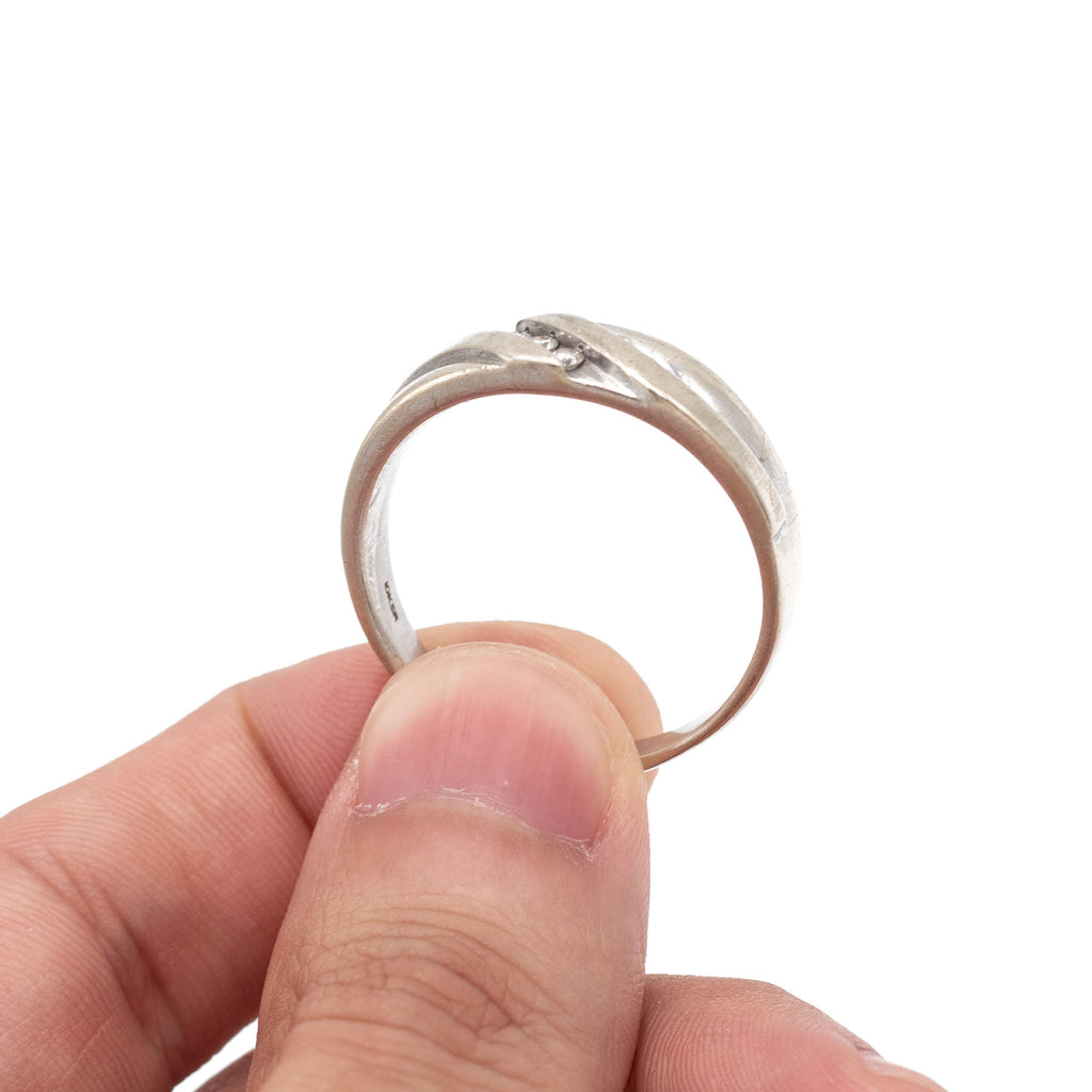 10k White Gold Bezel Set Diamond Wave Mens Ring